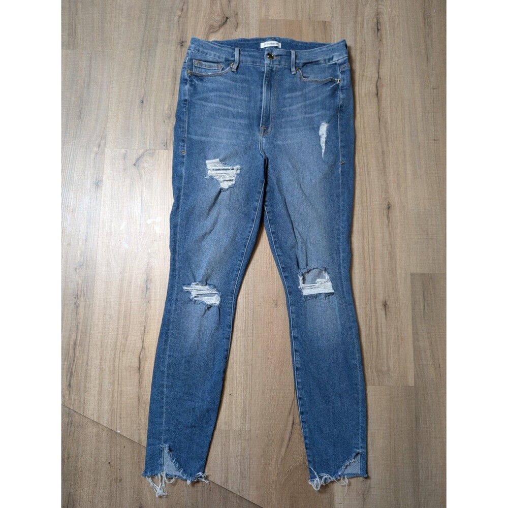 Good American Size 10/30 Good Waist Jeans High Rise Frayed Fringe Distressed Hem